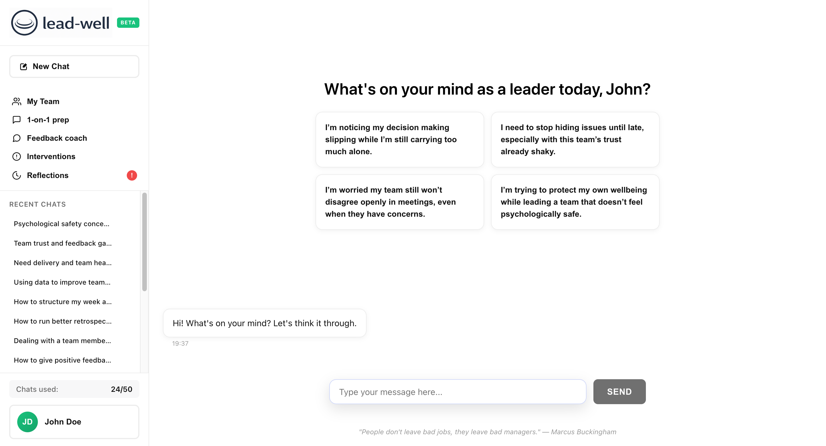 Lead-well AI sparring partner for managers