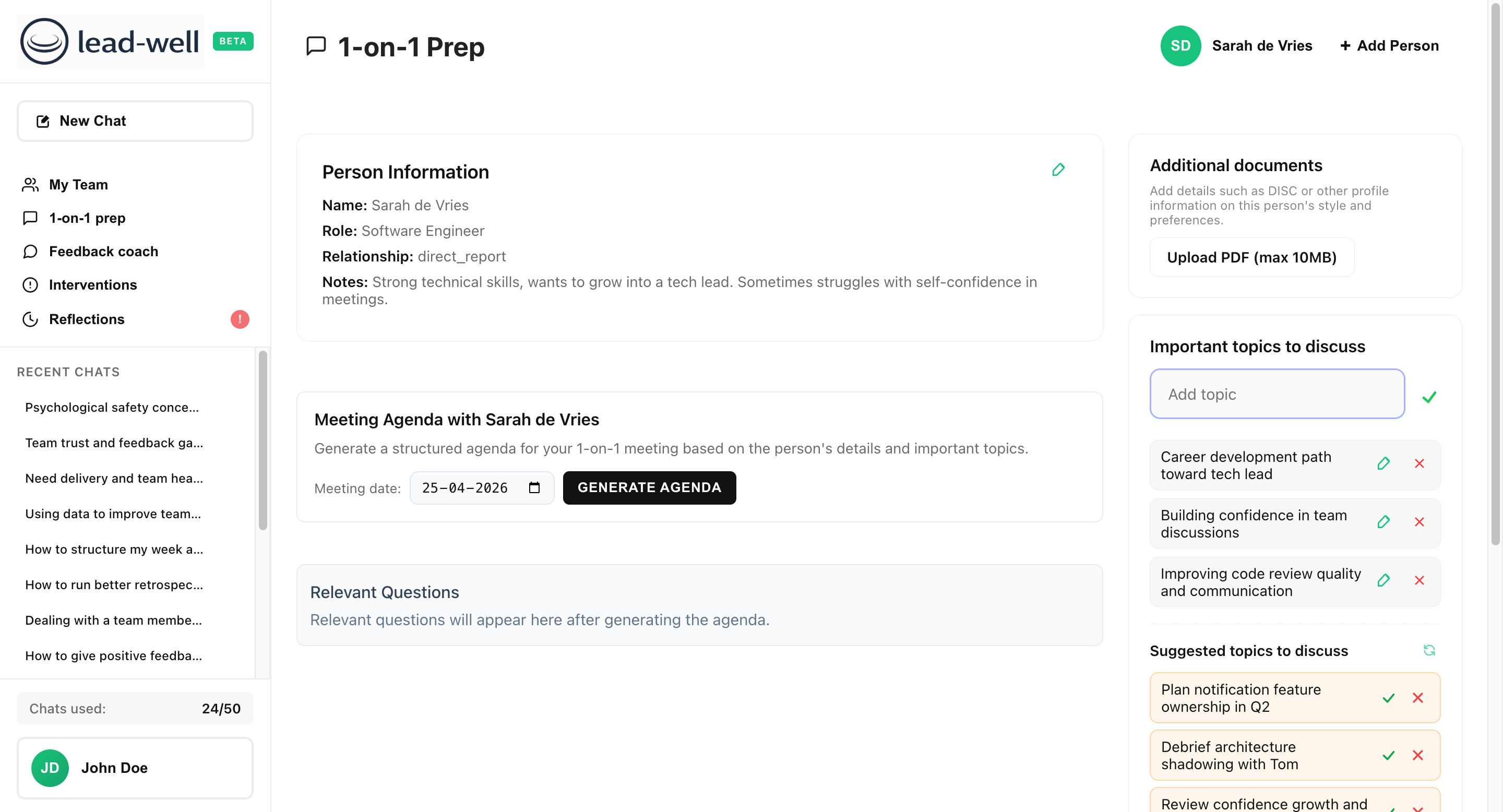Lead-well 1-on-1 prep agenda tool for managers