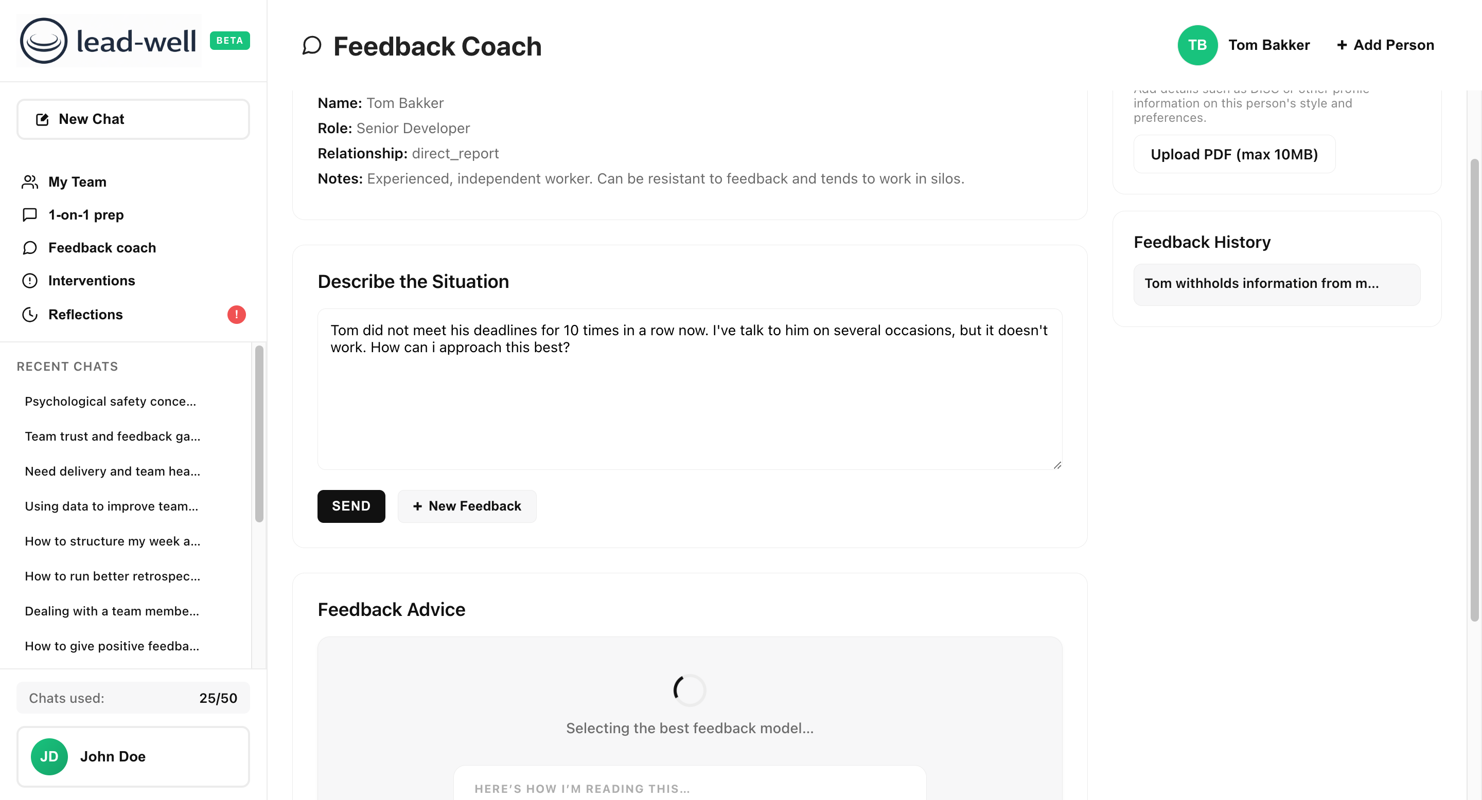 Lead-well feedback coach tool for managers